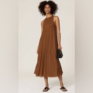 Vince Brown High Neck Pleated Midi Dress Size Large